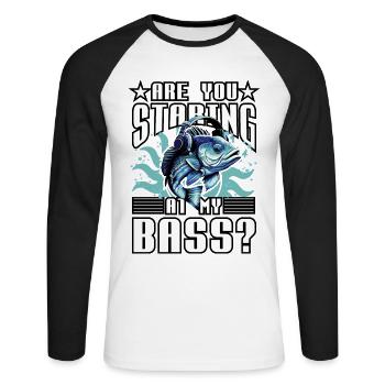 Regardez-vous ma basse ? - T-shirt baseball manches longues Homme - blanc/noir - Devant - Nik (191cm)