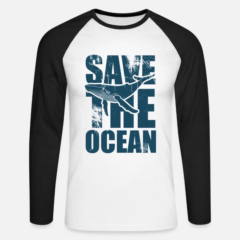 Save the ocean - Wal - Buckelwal - Geschenk - Unisex Baseballshirt langarm - Weiß/Schwarz