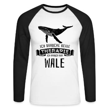 Ich brauche keine Therapie - ich brauch nur Wale - Unisex Baseballshirt langarm - Weiß/Schwarz - Vorne - Nik (191cm)
