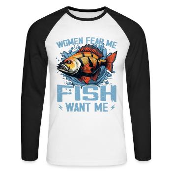 Women Fear Me Fish Want Me Funny Fishing - T-shirt baseball manches longues Homme - blanc/noir - Devant - Nik (191cm)