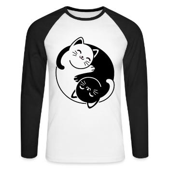 Chats Yin et Yang - T-shirt baseball manches longues Homme - blanc/noir - Devant - Nik (191cm)