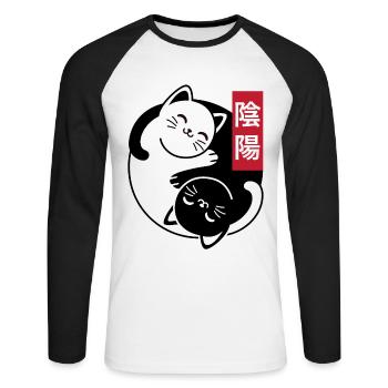 Chats Yin et Yang - T-shirt baseball manches longues Homme - blanc/noir - Devant - Nik (191cm)