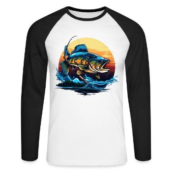 Poisson bar - T-shirt baseball manches longues Homme - blanc/noir - Devant - Nik (191cm)