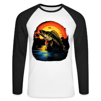 Poisson bar - T-shirt baseball manches longues Homme - blanc/noir - Devant - Nik (191cm)