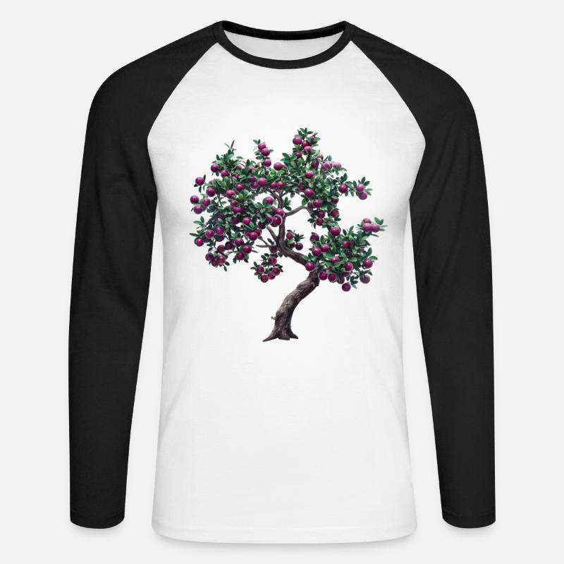 Lebendiger Baum mit Lila Früchten - Unisex Baseballshirt langarm - Weiß/Schwarz