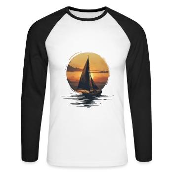 Voilier Au Coucher Du Soleil Aventure - T-shirt baseball manches longues Homme - blanc/noir - Devant - Nik (191cm)