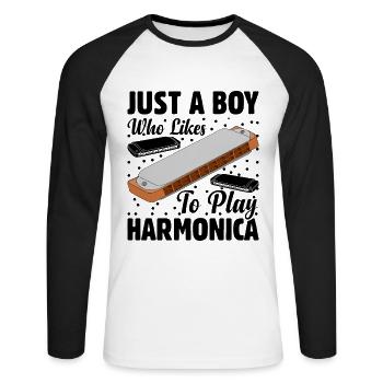 Just A Boy Who Likes To Play Harmonica - Unisex Long Sleeve Baseball T-Shirt - white/black - Front - Nik (191cm)