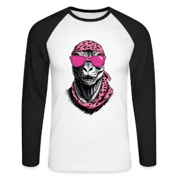 Lustige Dinosaurier Mutter & Coole Dino Frau - Unisex Baseballshirt langarm - Weiß/Schwarz - Vorne - Nik (191cm)