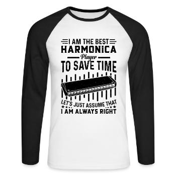 Je suis le meilleur joueur d’harmonica - Harmonica drôle - T-shirt baseball manches longues Homme - blanc/noir - Devant - Nik (191cm)