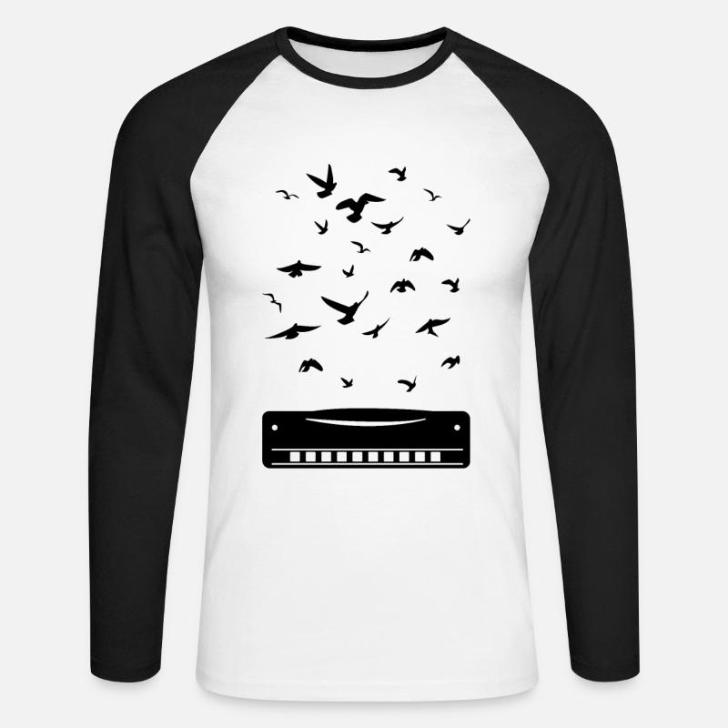 Harmonica Instrumant Harmonica Player - Unisex Baseballshirt langarm - Weiß/Schwarz