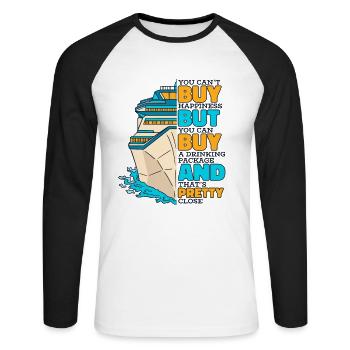 Can't Buy Happiness But Drinking Package Cruise - Unisex Long Sleeve Baseball T-Shirt - white/black - Front - Nik (191cm)
