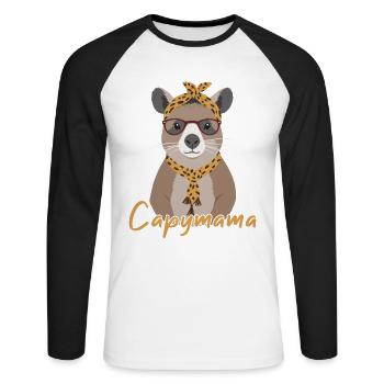 Capymama Lustige Capybara Mutter Wasserschwein - Unisex Baseballshirt langarm - Weiß/Schwarz - Vorne - Nik (191cm)