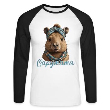 Capymama drôle Capybara conception de fête des mères - T-shirt baseball manches longues Homme - blanc/noir - Devant - Nik (191cm)