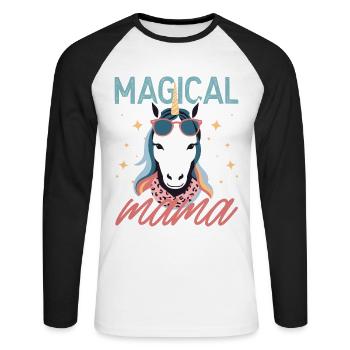 Magical Mom Unicorn Loving Stylish Woman - Unisex Long Sleeve Baseball T-Shirt - white/black - Front - Nik (191cm)