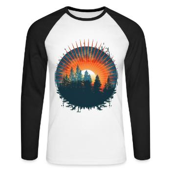 Sunset Forest Silhouette Adventure - Unisex Long Sleeve Baseball T-Shirt - white/black - Front - Nik (191cm)