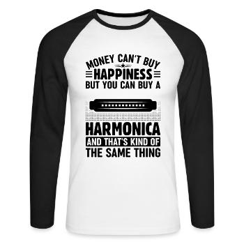 Money Can't Buy Happiness But You Can Buy A Harmon - Unisex Long Sleeve Baseball T-Shirt - white/black - Front - Nik (191cm)