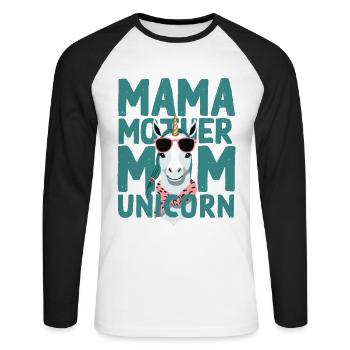 Licorne Maman Drôle Licornes Aimant Maman - T-shirt baseball manches longues Homme - blanc/noir - Devant - Nik (191cm)