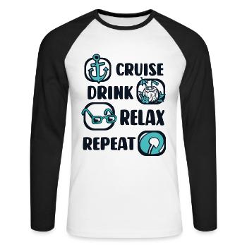 Cruise Drink Relax Repeat Cruise Ship Cruise - Unisex Long Sleeve Baseball T-Shirt - white/black - Front - Nik (191cm)