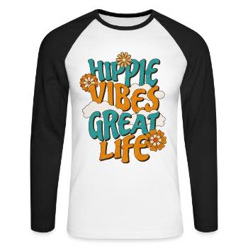 Hippie Vibes - Unisex Long Sleeve Baseball T-Shirt - white/black - Front - Nik (191cm)