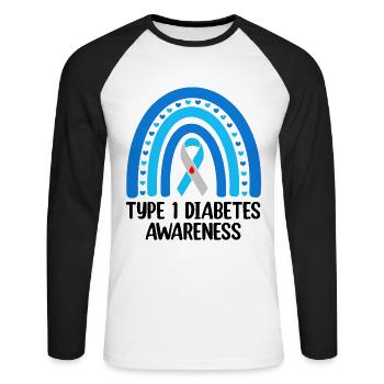 Type 1 Diabetes Awareness Juvenile Diabetes T1D - Unisex Long Sleeve Baseball T-Shirt - white/black - Front - Nik (191cm)