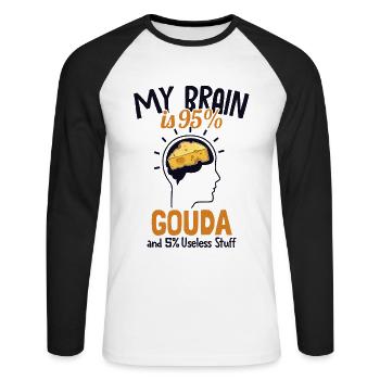 Mon cerveau est composé à 95% de Gouda Fromager Queso - T-shirt baseball manches longues Homme - blanc/noir - Devant - Nik (191cm)