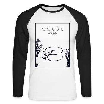 Gouda chinois Hanzi Queso fromager - T-shirt baseball manches longues Homme - blanc/noir - Devant - Nik (191cm)