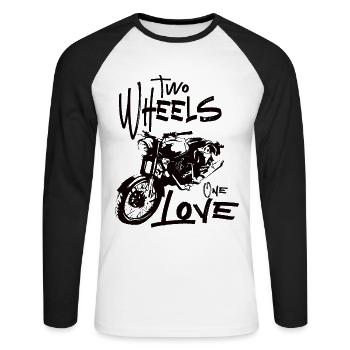 Two Wheels One Love Motorcycle Biker Motorcyclist - Unisex Long Sleeve Baseball T-Shirt - white/black - Front - Nik (191cm)