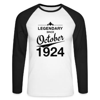 100th Birthday Legendary since October 1924 - Unisex Long Sleeve Baseball T-Shirt - white/black - Front - Nik (191cm)