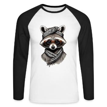Mama Raccoon Raccoon Amoureux du raton laveur - T-shirt baseball manches longues Homme - blanc/noir - Devant - Nik (191cm)