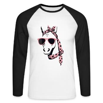 Maman Cheval Cheval Amant Mère Cheval Fille - T-shirt baseball manches longues Homme - blanc/noir - Devant - Nik (191cm)