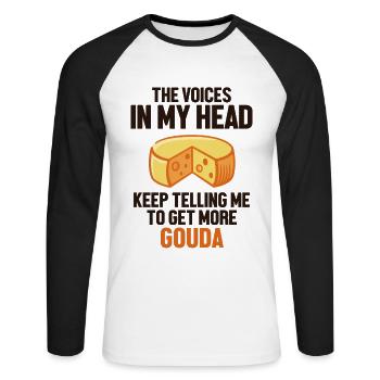 Les voix dans ma tête n’arrêtent pas de me dire Queso Gouda - T-shirt baseball manches longues Homme - blanc/noir - Devant - Nik (191cm)