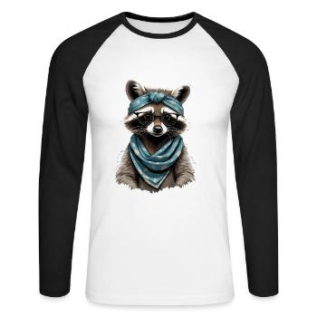 Mama Raccoon Raccoon Amoureux du raton laveur - T-shirt baseball manches longues Homme - blanc/noir - Devant - Nik (191cm)