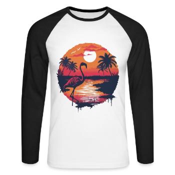 Flamingo Illustration - Unisex Long Sleeve Baseball T-Shirt - white/black - Front - Nik (191cm)