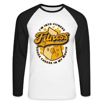 Je Suis Dans Le Gouda Fitness Dans Ma Bouche Maker Queso - T-shirt baseball manches longues Homme - blanc/noir - Devant - Nik (191cm)