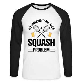 My drinking team has a Squash problem - Funny Squa - Unisex Baseballshirt langarm - Weiß/Schwarz - Vorne - Nik (191cm)