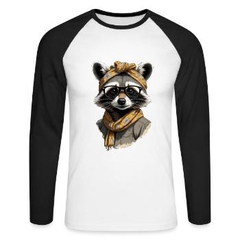 Mama Raccoon Raccoon Amoureux du raton laveur - T-shirt baseball manches longues Homme - blanc/noir - Devant - Nik (191cm)