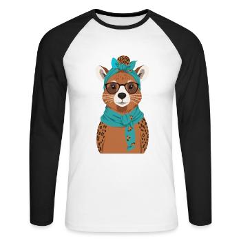 Drôle Capymama Capybara Mère Design - T-shirt baseball manches longues Homme - blanc/noir - Devant - Nik (191cm)