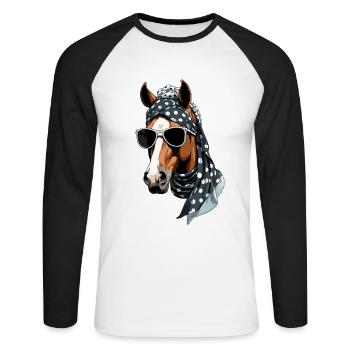 Maman Cheval Cheval Amant Mère Cheval Fille - T-shirt baseball manches longues Homme - blanc/noir - Devant - Nik (191cm)