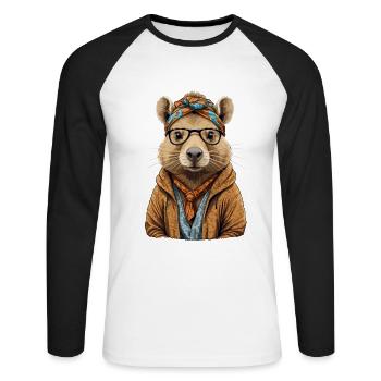 Drôle Capymama Capybara conception de fête des mères - T-shirt baseball manches longues Homme - blanc/noir - Devant - Nik (191cm)