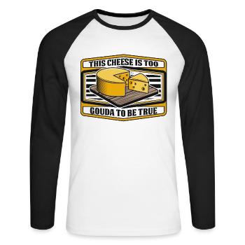 Dieser Käse ist zu Gouda, um ein wahrer Queso-Maker zu sein - Unisex Baseballshirt langarm - Weiß/Schwarz - Vorne - Nik (191cm)