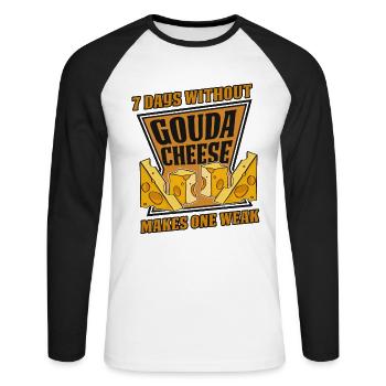 7 jours sans gouda font un queso faible - T-shirt baseball manches longues Homme - blanc/noir - Devant - Nik (191cm)