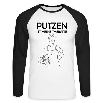 Putzen ist meine Therapie lustige Putzfrau Sprüche - Unisex Baseballshirt langarm - Weiß/Schwarz - Vorne - Nik (191cm)