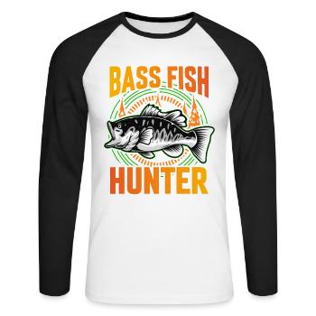 Bass Fish Hunter - Unisex Baseballshirt langarm - Weiß/Schwarz - Vorne - Nik (191cm)