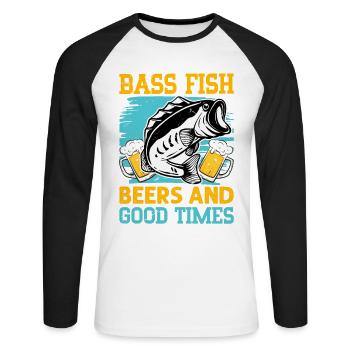 Bass Fish Beers and Good Times - Unisex Long Sleeve Baseball T-Shirt - white/black - Front - Nik (191cm)