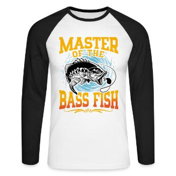 Meister des Barschfisches - Unisex Baseballshirt langarm - Weiß/Schwarz - Vorne - Nik (191cm)