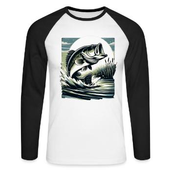 Poisson bar - T-shirt baseball manches longues Homme - blanc/noir - Devant - Nik (191cm)