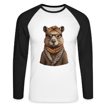 Drôle Capymama Capybara Mère Design - T-shirt baseball manches longues Homme - blanc/noir - Devant - Nik (191cm)