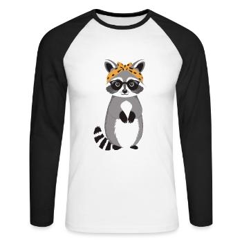 Mama Raccoon Raccoon Amoureux du raton laveur - T-shirt baseball manches longues Homme - blanc/noir - Devant - Nik (191cm)