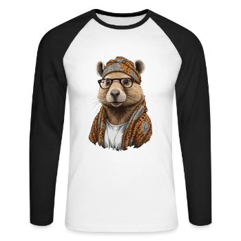 Drôle Capymama Capybara Mère Design - T-shirt baseball manches longues Homme - blanc/noir - Devant - Nik (191cm)