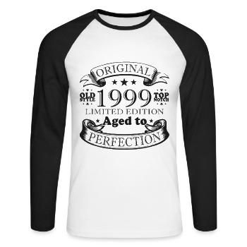 Original depuis 1999 Cadeau d’anniversaire vintage - T-shirt baseball manches longues Homme - blanc/noir - Devant - Nik (191cm)